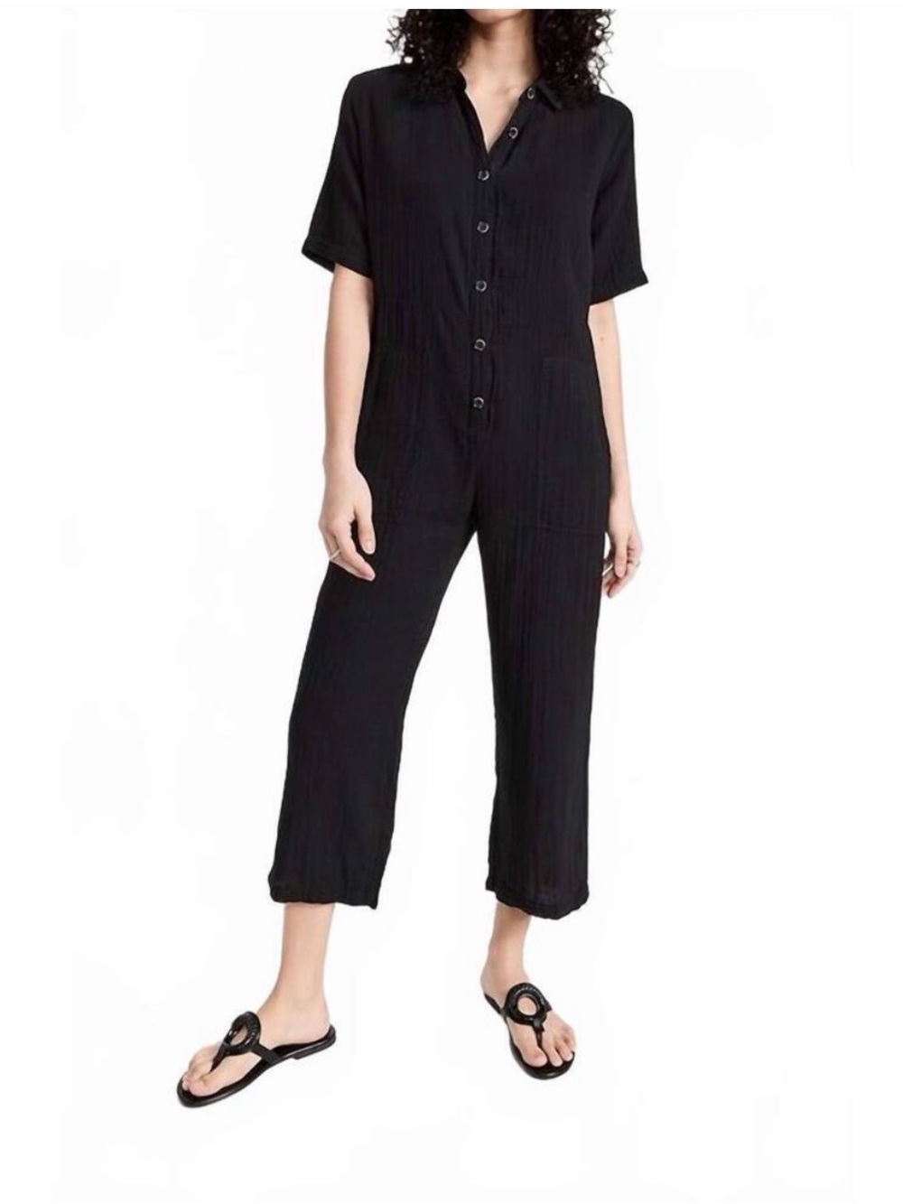 Velvet by Graham and Spencer Gauze Short-Sleeve Elia Jumpsuit in Black